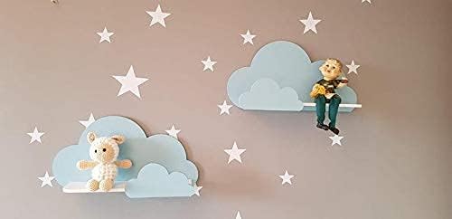 BugyBagy Cloud Wall Shelf – Decorative Wooden Floating Shelf for Nursery, Kids Room – Multiple Colors & Light Options (Baby Blue Cloud Shelf Set of 2 – No Light)