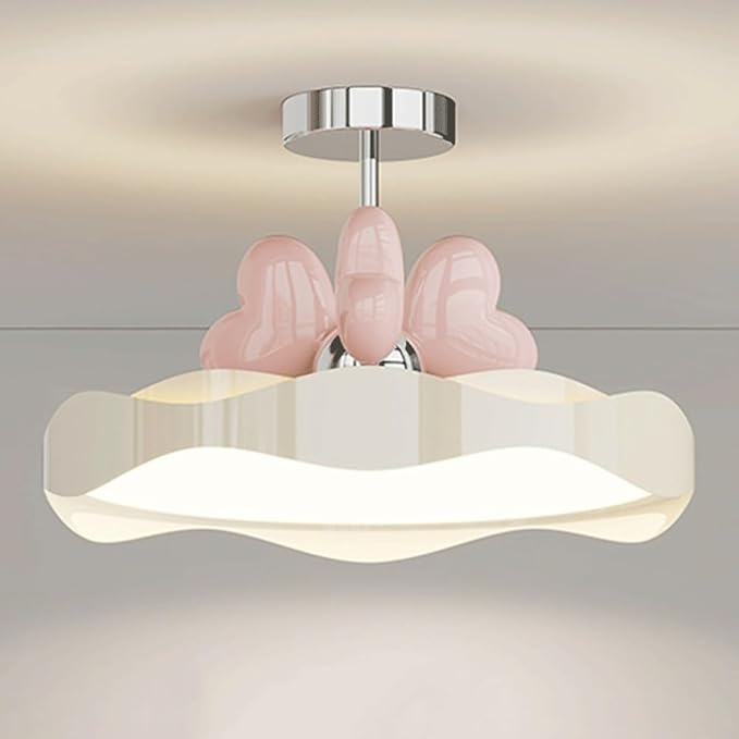 Whimsical Cloud Ceiling Light with Pink Heart Accents, Dreamy LED 3 Color Adjustable Fixture for Kids Room, Nursery, Girls Bedroom, Playroom Decor, Soft Glow Lighting