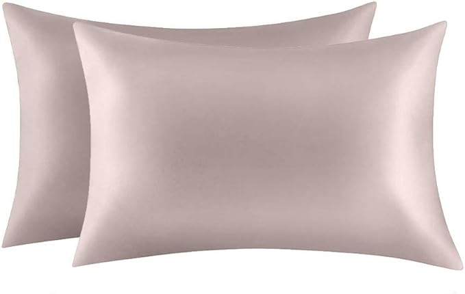 100% Mulberry Silk Pillowcases Set of 2 for Hair and Skin and Super Soft and Breathable King Size Nature Silk Pillowcases (King, Apricot Gray)