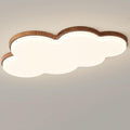 Cute Cloud LED Ceiling Light Wood Grain Edge White Flush Mount Fixture Diameter 55CM for Kids Room Nursery Bedroom Modern Decor Lighting