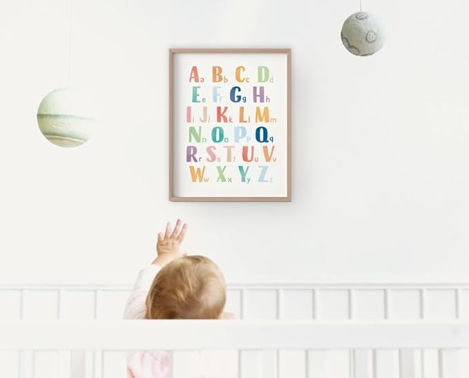 OZCONO Rainbow Alphabet Poster for Kids, Educational ABC Wall Chart for Classroom Decor, Montessori, Nursery Toddler Learning (Unframed) (9x11)