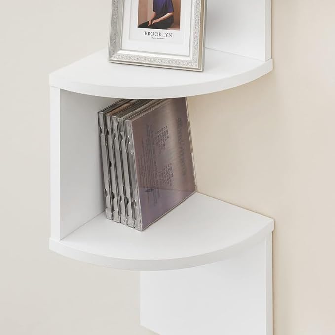 VASAGLE Corner Shelf Wall Mount, 5-Tier Floating Corner Bookshelf, Plant Shelf for Bedroom, Living Room, Bathroom, Home Office, Cloud White