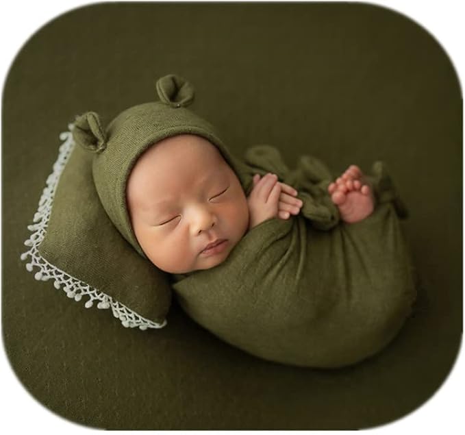 Vemonllas Newborn Baby Boy Girl Photography Props Bow Wrap, Posing Aid, Hat and Blanket Set of 4 Pcs