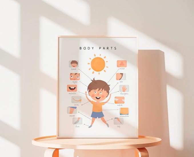 OZCONO Body Parts Poster for Kids Learning, Educational Classroom Wall Chart for Preschool, Toddler, Montessori Nursery Teaching Resource (Unframed) (9x11)