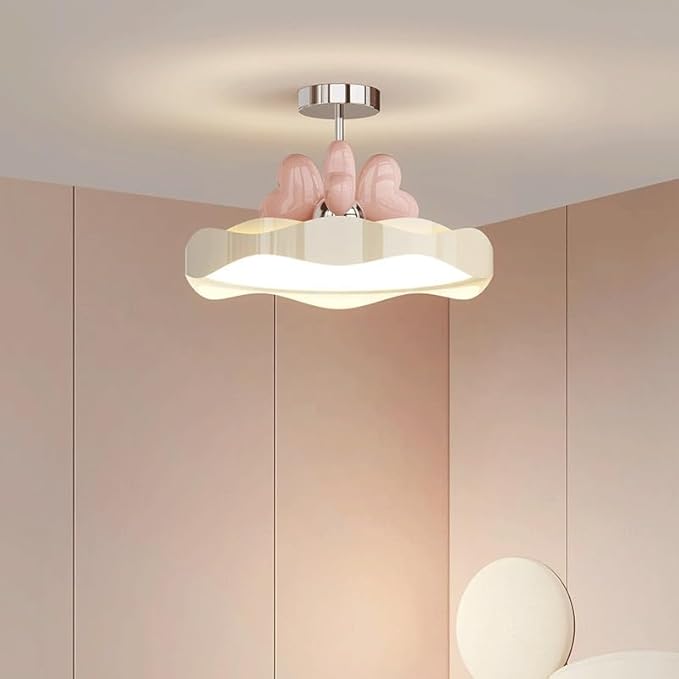 Whimsical Cloud Ceiling Light with Pink Heart Accents, Dreamy LED 3 Color Adjustable Fixture for Kids Room, Nursery, Girls Bedroom, Playroom Decor, Soft Glow Lighting