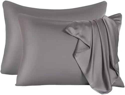2 Pcs Mulberry Silk Pillowcase for Hair and Skin,Cooling Silk Pillow Case with Hidden Zipper,Allergen Proof Dual Sides Soft Breathable Smooth Silk Pillow Cover for Women(Queen-2PCS,Dark Gray)
