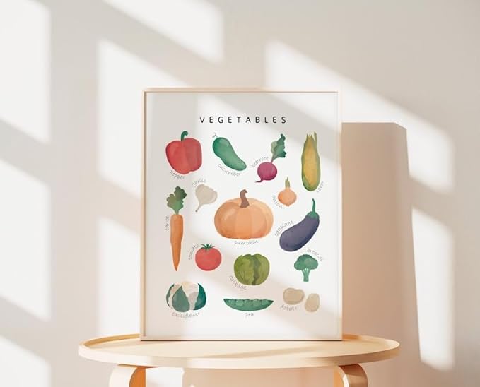 OZCONO Vegetables and Fruits Educational Posters, Harvest Chart Kids, Classroom Decor, Rainbow Nursery Wall Art, Homeschool Education Guide (Unframed) (20x30)