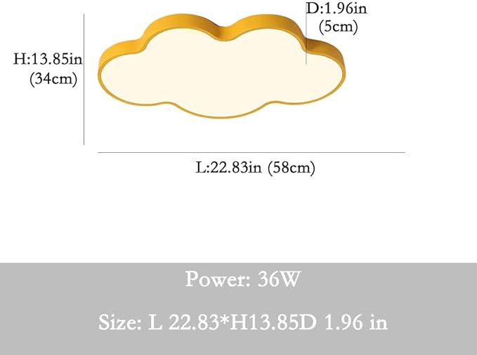 LED Ceiling Light Fixture,23 Inch Modern Cloud Shape Recessed Ceiling Lights, Dimmable Light,Yellow 36W Close to Ceiling Lighting Flush Mount Living Room Bedroom,3000K-6000K