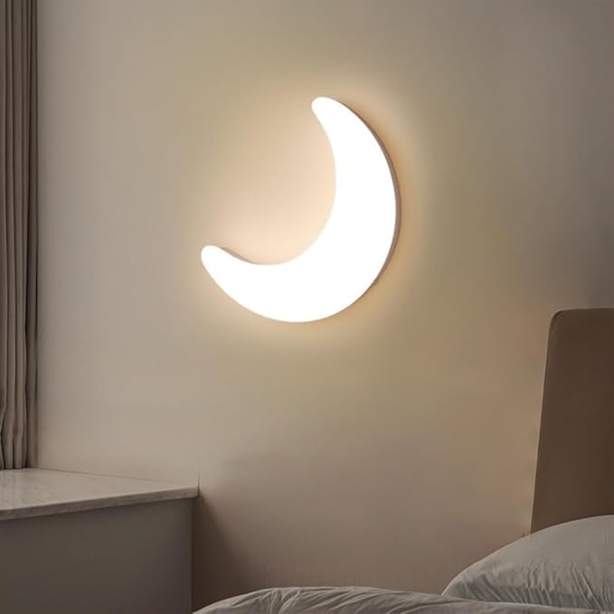 Dimmable LED Moon Wall Lamp, Modern White Crescent Sconce Light Fixture, Nordic Style Ambient Lighting for Bedroom Kids Room Living Room Nursery Wall Decor Night Light(49CM)