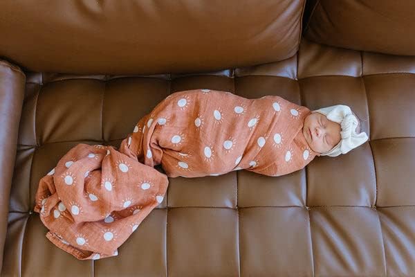 Mebie Baby Sunshine Muslin Swaddle - Soft, Modern & Neutral Swaddle Blanket for Newborns (0-3 Months), Comfy Wrap, Baby Essentials & Gifts