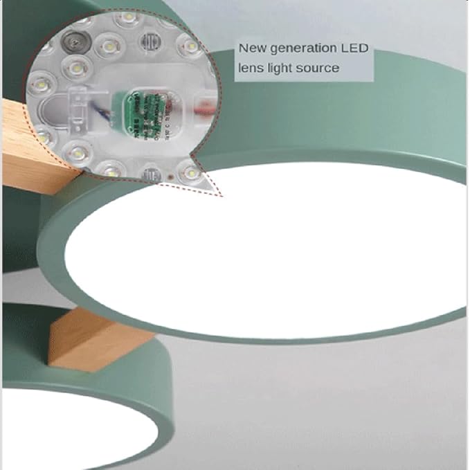 LED Flush Mount Ceiling Light Fixture with 3000K/4000K/6000K Temperatures Selectable,21Inch 33W Chandelier Modern Wood Ceiling Lamp for Bedroom Kitchen, 3-Lights Indoor Lighting Green Pendant Light