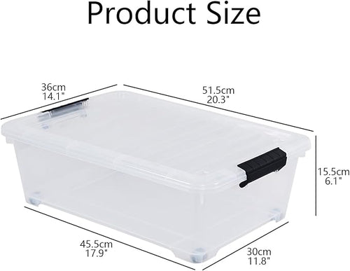 4-Pack 20 L Plastic Under Bed Storage Container with Lids, Underbed Clear Storage Bin with Wheels