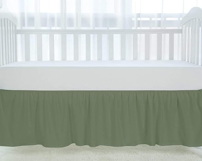 100% Egyptian Cotton, Nursery Crib Toddler (24" x 38" + 10") 800 Thread Count Crib Skirt Dust Ruffle, Bedding Skirts for Baby Boys or Girls, 10" Drop, Sage Solid