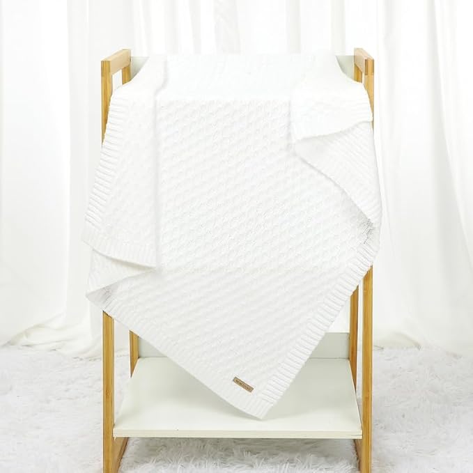 Neiwech Baby Blanket Boy Girl Knit Soft Swaddle Receiving Blankets for Newborn Nursery Infant Crib Stroller White 30 x 40 Inch