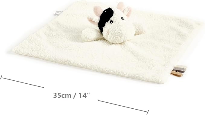 CREVENT Cozy Plush Baby Security Blanket, Loveys for Baby Girls and Boys, Birthday (Cow + Tag)