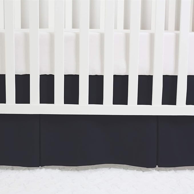 Box Pleated Crib Bed Skirt Premium 100% Cotton 800 Thread Count Nursery Crib Toddler Bedding Crib Bedskirt for Baby Boys or Baby Girls, (28" x 52") + 14" Drop Lenght - Black Solid