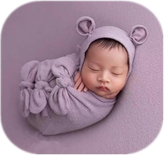 Vemonllas Newborn Baby Boy Girl Photography Props Bow Wrap, Posing Aid, Hat and Blanket Set of 4 Pcs