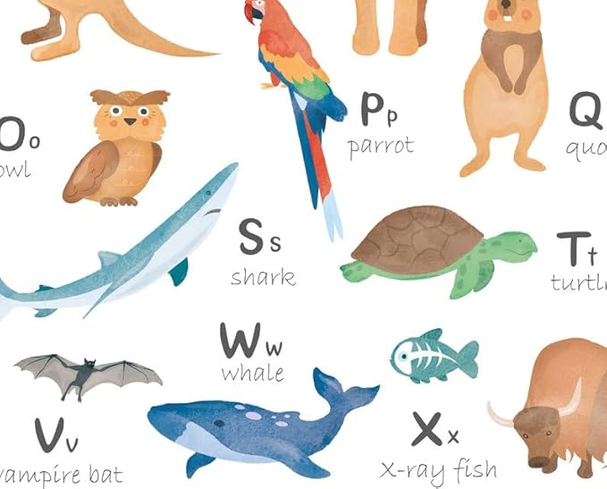 OZCONO Animal Alphabet Learning Poster, Vibrant ABC Wildlife Chart Kids, Playroom Wall Decor Art, Homeschool Education Guide (Unframed) (27x40)