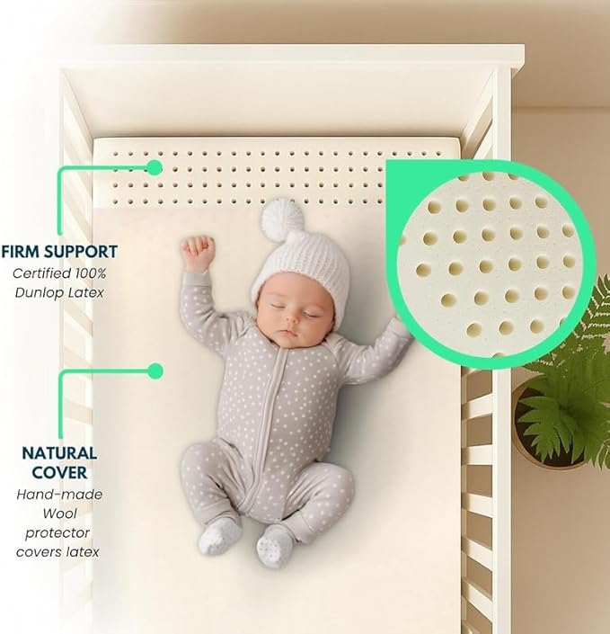 ORGANIC TEXTILES Organic Latex Crib Mattress Topper - 2" Latex for Mini Sleeper (31"x18") Breathable GOLS/GOTS Certified – Water Resistant Organic Cotton Cover No Polyester, Hypoallergenic, Non-Toxic
