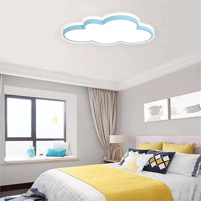Cute Cloud LED Ceiling Light Fixture, Blue & White Flush Mount Lamp, Modern Eye-Caring Lighting for Kids’ Bedroom, Nursery, Baby Room, Playroom Decor(Blue,48cm)