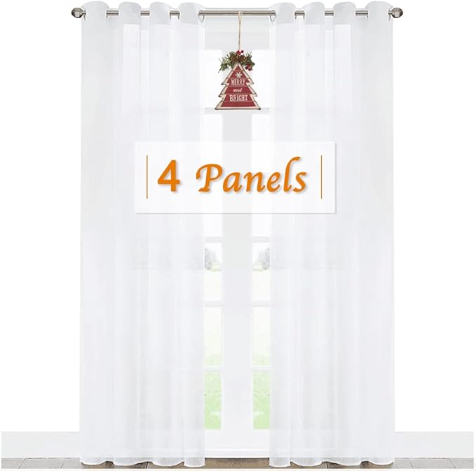 RYB HOME Extra Long Curtains for Large Window, Bedroom White Sheer Curtains Voile Draperies for Living Room Sliding Glass Door, Wide 54 x Long 95 inch Each Panel, 4 Panels