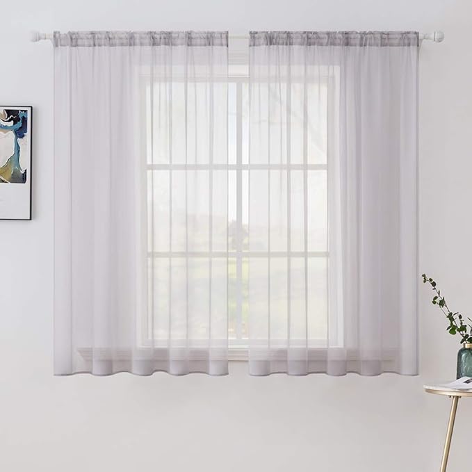 MIULEE 2 Panels Solid Color Sheer Window Curtains Elegant Window Voile Panels/Drapes/Treatment for Bedroom Living Room (54X45 Inches Light Grey)