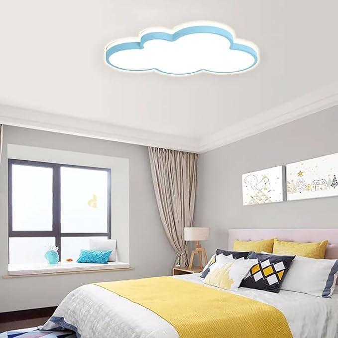 Dimmable LED Flush Mount Ceiling Light Fixture with Cloud Shape,22W 19Inch Close to Ceiling Lamp Modern Lights for Bedroom Kitchen, Blue Recessed Indoor Lighting 3000K-6000K Light Color Adjustable