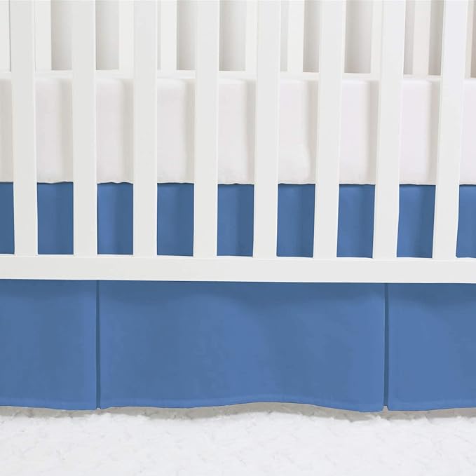 Box Pleated Crib Bed Skirt Premium 100% Cotton 800 Thread Count Nursery Crib Toddler Bedding Crib Bedskirt for Baby Boys or Baby Girls, (28" x 52") + 16" Drop Lenght - Medium Blue Solid