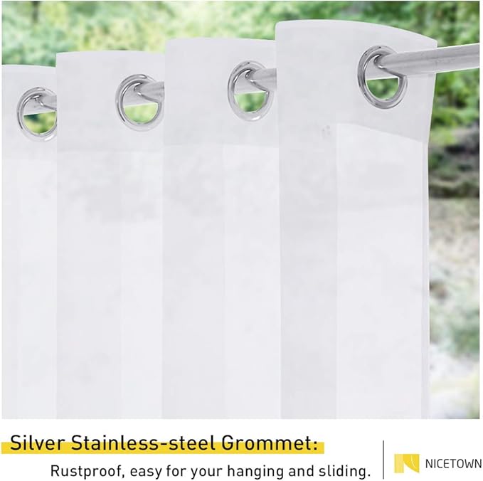 NICETOWN 2 Panels Patio Sheer Curtains Waterproof, Rustproof Grommet Voile Sheer Quick Dry Lightweight Elegant Indoor/Outdoor Drapes with Light Filtering for Living Room, W84 x L120, White