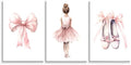 Set of 3 Baby Girl Pink Ballet Nursery Wall Art, Girl's Room Ballet Dancer Posters, Pink Bow Dancing Shoes, Girls Nursery Wall Decor, Toddlers Girl Bedroom Canvas Print, Framed 12"x16"