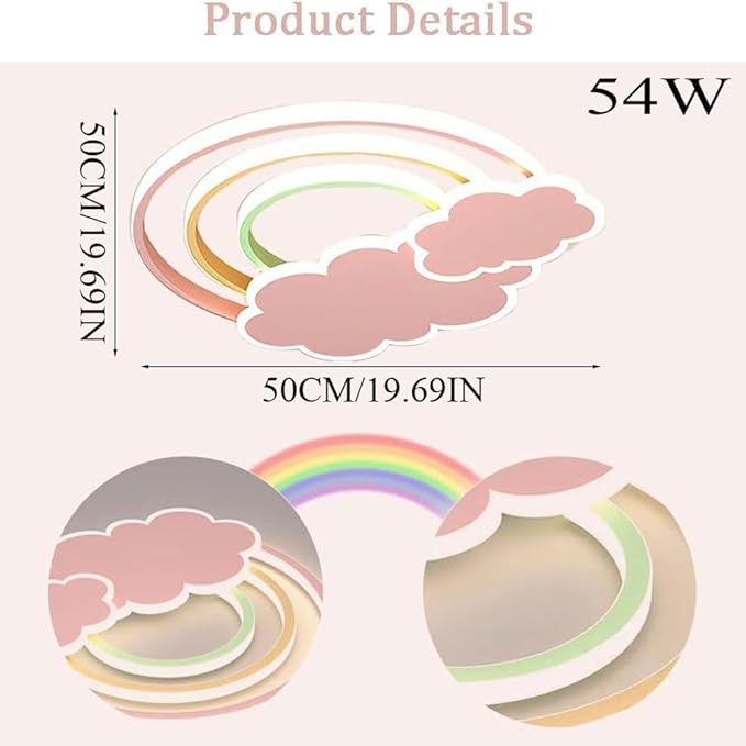 LED Pink Ceiling Light Modern Cartoon Children's Room Dimmable Ceiling Light with Remote Control Nordic Children's Room Blue Cloud Rainbow Night Light for Bedroom Baby Room Boys Girls Room