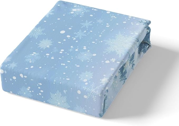 Manfei Blue Glitter Duvet Cover Set Queen Size, Xmas Trees Deers Snowflakes Print Comforter Cover with 2 Pillowcases, New Year Theme Bedding Set 3pcs for Kids Girls Teens Bedroom Decor,No Comforter