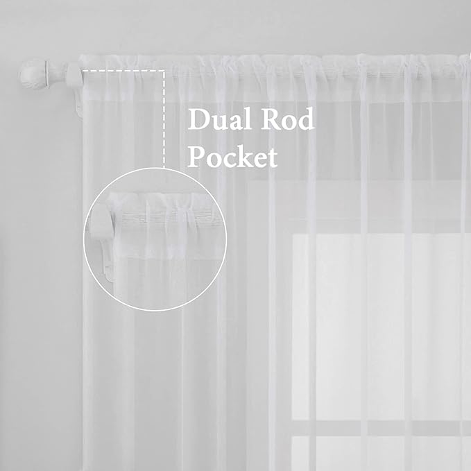 MIULEE White Sheer Curtains 90 inches Long Window Curtains 2 Panels Solid Color Elegant Window Voile Panels/Drapes/Treatment for Bedroom Living Room (54X90 Inches White)