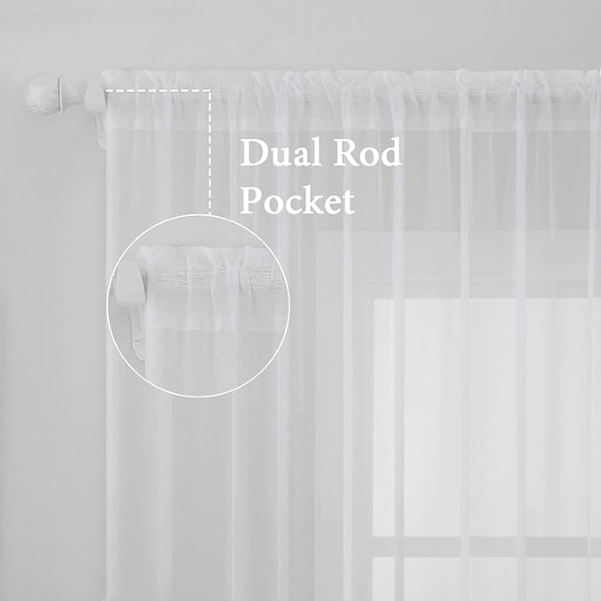MIULEE 2 Panels Solid Color White Sheer Window Curtains Elegant Window Voile Panels/Draperies/Treatment for Bedroom Living Room (70 X 84 Inches White)