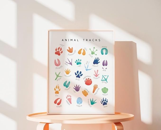 OZCONO Animal Tracks Learning Poster, Vibrant Wildlife Chart Kids, Preschool Wall Decor Art, Homeschool Education Guide (Unframed) (12x18)