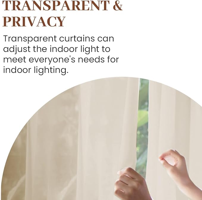 Dreaming Casa Taupe Sheer Curtains 84 Inches Long, Rod Pocket & Back Tab Light Filtering Textured Sheers for Living Room Bedroom, 2 Panels, Each 52" W x 84" L