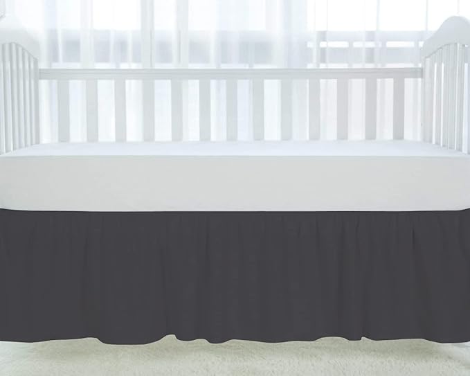 100% Egyptian Cotton, Nursery Crib Toddler (28" x 52" + 14") 800 Thread Count Crib Skirt Dust Ruffle, Bedding Skirts for Baby Boys or Girls, 14" Drop, Dark Grey Solid