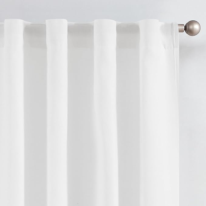 jinchan White Lined Linen Blend Curtain for Living Room 96 Inch Length 2 Panels Curtains for Sliding Glass Doors, 50 Inch Wide Drapes with Rod Pocket Back Tab(50W x 96L, White)