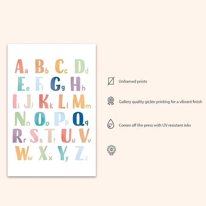 OZCONO Rainbow Alphabet Poster for Kids, Educational ABC Wall Chart for Classroom Decor, Montessori, Nursery Toddler Learning (Unframed) (20x30)