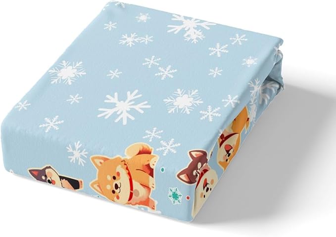 Manfei Xmas Tree Duvet Cover Set King Size, Cute Christmas Dogs Print Comforter Cover with 2 Pillowcases, New Year White Snowflake Print Bedding Set 3pcs for Kids Boys Girls Bedroom Decor,No Comforter
