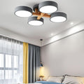 LED Flush Mount Ceiling Light Fixture with 3000K/4000K/6000K Temperatures Selectable,24Inch 44W Chandelier Modern Wood Ceiling Lamp for Bedroom Kitchen, 4-Lights Indoor Lighting Grey Pendant Light