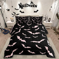 Erosebridal Bat Comforter Set Halloween Pink Bats Bedding Set with 1 Pillow Case Silhouette Gothic Quilt Toddler Size for Kids Boys Youth Gothic Spooky Bedding Comforter Sets,Black