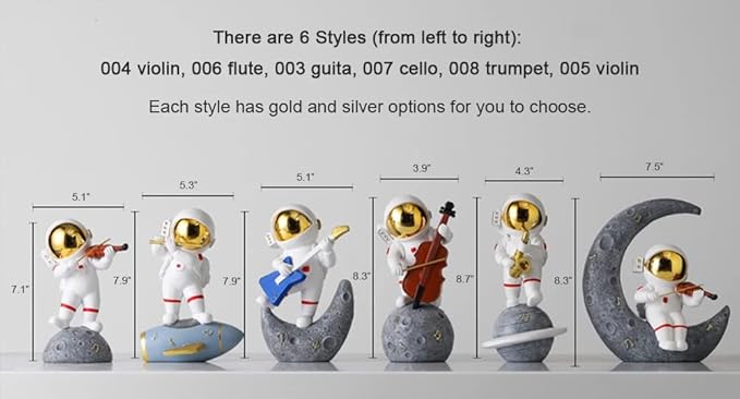 Paimuni Resin Astronaut Figurine Gold Flute Spaceman Statue for Desktop Bookshelf Office Living Room