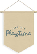 Playroom Decor, Long Live Playtime Neutral Linen Canvas Banner, Play Room Wall Hanging Pennant Flag Banner for Nursery Toddler Kids Room Bedroom Playroom Decor, 15x11in