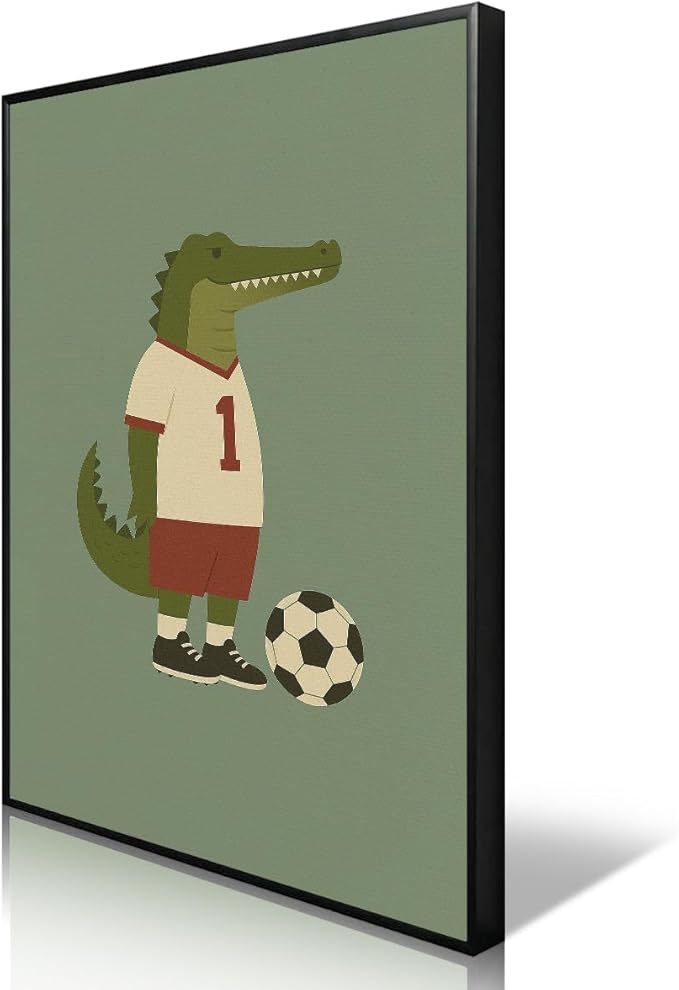 Soccer Posters, Nursery Animal Sports Posters, Long Live Boyhood Inspirational Quote Print, Football Athletes Giraffe Rabbit Crocodile Pictures, Boys Bedroom Sports Artwork 16x24in Wrapped Canvas
