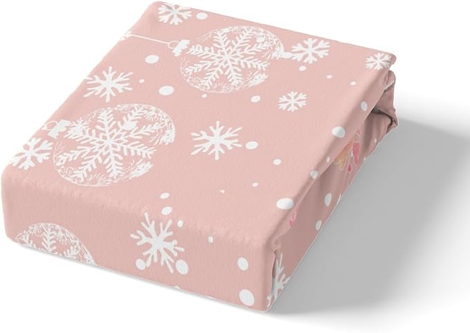 Manfei Kawaii Snowman Duvet Cover Set Twin Size, Cute Pink White Snowflake Comforter Cover with 1 Pillowcase, Christmas Theme Bedding Set 2pcs for Kids Girls Lightweight Bedspread Cover,No Comforter