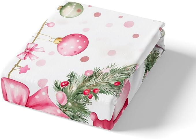 Manfei Christmas Kids Duvet Cover Set Queen Size, Cute Snowman Holly Leaf Bedding Set for Boys Girls Adult, Pink Bowknot Xmas Comforter Cover, Lightweight Bedspread Cover, 2 Pillowcases, No Comforter