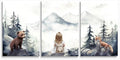 Baby Girl With Animals Adventure Nursery Wall Art, Adventure Toddler Decor, Outdoor Woodland Nursery Wall Decor for Girl's Bedroom, Mountain Forest Landscape Kid Art Print, Framed Set of 3, 16"x24"x3
