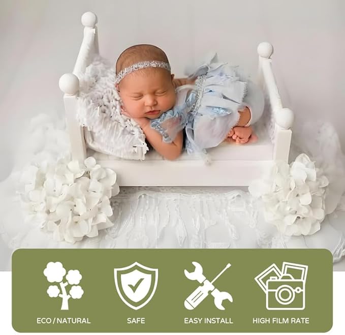 M&G House Newborn Photography Props Bed Woven Wooden Baby Photo Props Classic Retro Photoshoot Bohemian Macrame White Wood Bed Photo Studio Gift