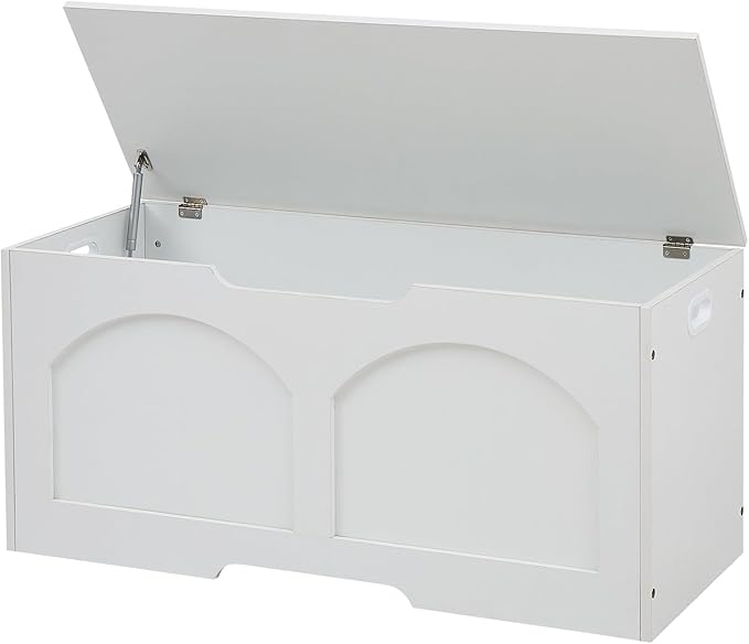 39.4" Storage Chest, Wooden Storage Bench, Storage Trunk, Chest with Lift Top, Large Box Entryway Bench, Supports 330 lb U-Shaped Opening for Entryway, Hallway, Living Room, White